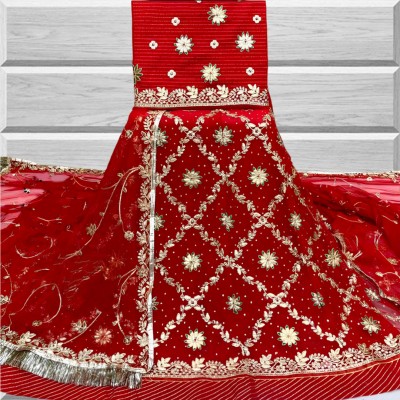 Hemlata Embroidered, Embellished Semi Stitched Lehenga Choli(Red)