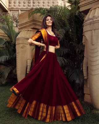 Fabcartz Solid Semi Stitched Lehenga Choli(Maroon)