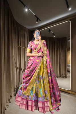 krutam Leheriya Semi Stitched Lehenga Choli(Yellow)