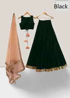 Omstar Fashoin Self Design Semi Stitched Lehenga Choli(Black)
