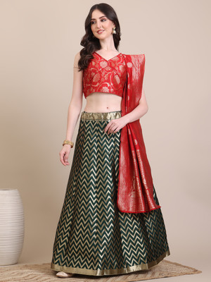 Harshiv Textile Self Design Semi Stitched Lehenga Choli(Green)