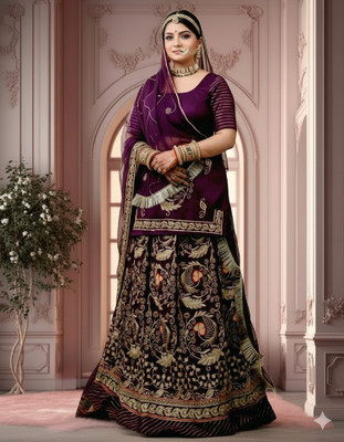 Bhawani Collection Embroidered Semi Stitched Rajasthani Poshak(Purple)