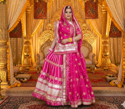 WomenFashion Embroidered Semi Stitched Rajasthani Poshak(Pink)