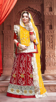 balaji textiles Embroidered, Embellished Semi Stitched Lehenga Choli(Red, Yellow)