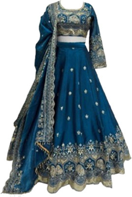 NITUFAB Embroidered Semi Stitched Lehenga Choli(Dark Blue)