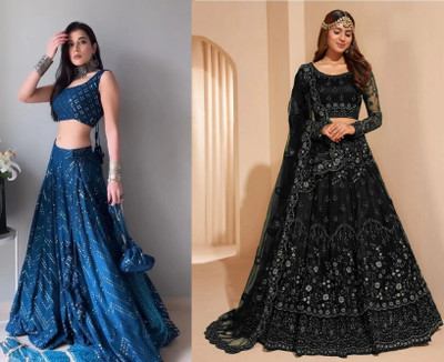 Udbhav Export Embroidered, Embellished Semi Stitched Lehenga Choli(Light Blue, Black)