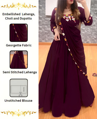 Anjani Textile Embellished Semi Stitched Lehenga & Crop Top(Purple)