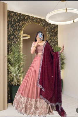 riddhi fashion Embroidered Semi Stitched Lehenga Choli(Orange)