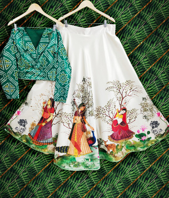 kaizen texo fab Digital Print Semi Stitched Lehenga Choli(Green)