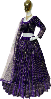 KAPANKU Self Design Semi Stitched Lehenga Choli(Dark Blue)