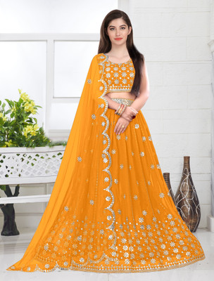Trust Win Textile Embroidered Semi Stitched Lehenga Choli(Yellow)