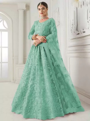 AADITASYA Embroidered Semi Stitched Lehenga Choli(Green)