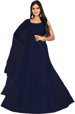 HKBDFAB Embroidered Semi Stitched Lehenga Choli(Dark Blue)