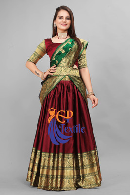 CP TEXTILE Solid Semi Stitched Lehenga Choli(Maroon)
