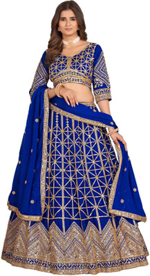 DEVAANSHFAB Embroidered Semi Stitched Lehenga Choli(Dark Blue)