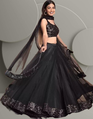 Jkdesignstudio Embellished Semi Stitched Lehenga Choli(Black)
