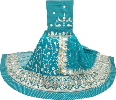 MANTUSHTI Embroidered Semi Stitched Rajasthani Poshak(Green)