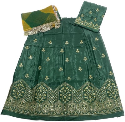 PDsons Embroidered Semi Stitched Rajasthani Poshak(Dark Green)