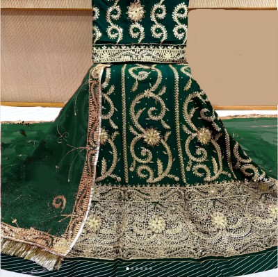 MADHUR HAND WORK ART Embroidered, Embellished Semi Stitched Rajasthani Poshak(Dark Green)
