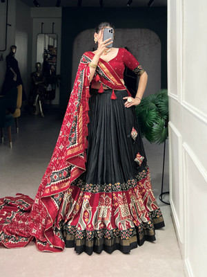 fashovelly Digital Print Stitched Lehenga Choli(Black, Maroon)