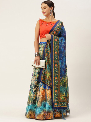kaizen International Digital Print Semi Stitched Lehenga Choli(Blue)