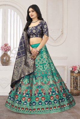 GRANTH MANIAFAB Self Design Semi Stitched Lehenga Choli(Dark Green)