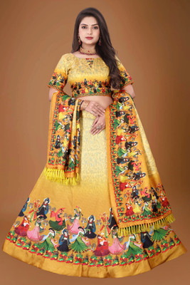 Hanumant Creation Digital Print Semi Stitched Lehenga Choli(Yellow)