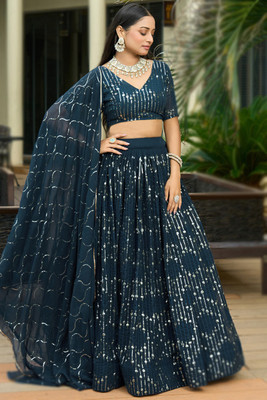 Fabricfantacia Self Design Semi Stitched Lehenga Choli(Green)