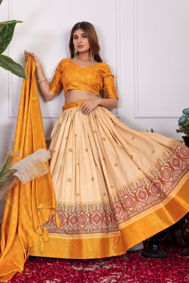 A To Z Cart Printed Semi Stitched Lehenga Choli(Yellow)