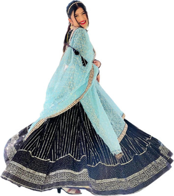 KAPANKU Self Design Semi Stitched Lehenga Choli(Blue)