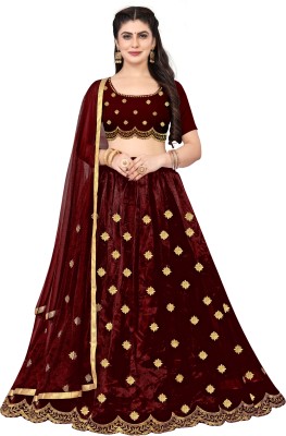 ZINGat FaSHION Embroidered Semi Stitched Lehenga Choli(Maroon)