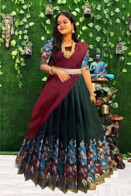 Fabcartz Self Design Semi Stitched Lehenga Choli(Dark Green)