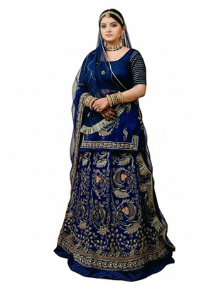 Shree Maashakti Trading Embroidered Semi Stitched Rajasthani Poshak(Blue)