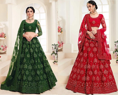 Udbhav Export Embroidered Semi Stitched Lehenga Choli(Red, Green)