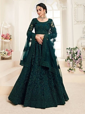 lunexa Embroidered Semi Stitched Lehenga Choli(Green)