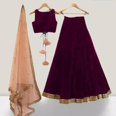 lazyandcrazy shop Self Design Semi Stitched Lehenga Choli(Purple)