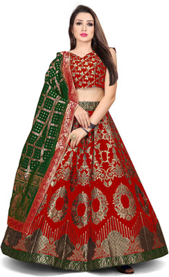 Kedar Fab Self Design Semi Stitched Lehenga Choli(Red)