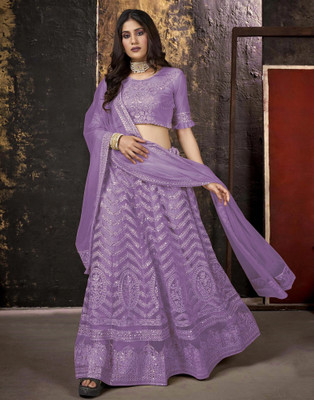 KOMAL Embroidered Semi Stitched Lehenga Choli(Purple)