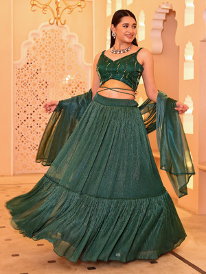 PURVAJA Digital Print Semi Stitched Lehenga Choli(Dark Green)