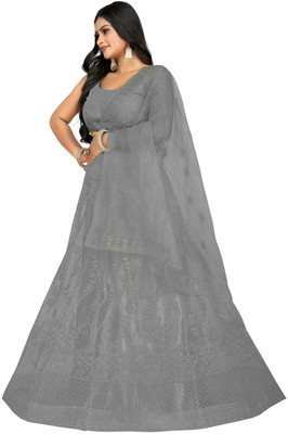 HKBDFAB Embroidered Semi Stitched Lehenga Choli(Grey)