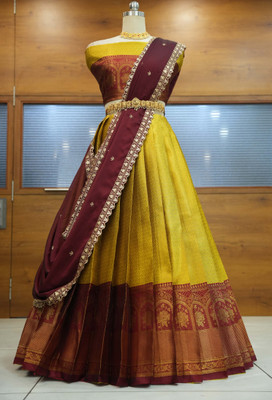 Fabcartz Self Design Semi Stitched Lehenga Choli(Yellow)