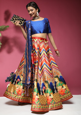 KAHIRAA WHOLETEX Printed Semi Stitched Lehenga Choli(Multicolor)