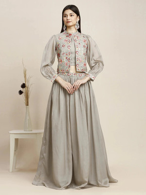 Madhuram Textiles Embroidered Stitched Lehenga Choli(Grey)