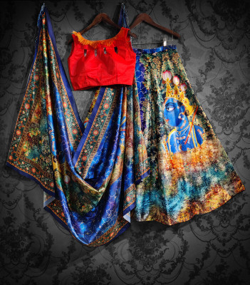 SEIKETSU Digital Print Semi Stitched Lehenga Choli(Blue)