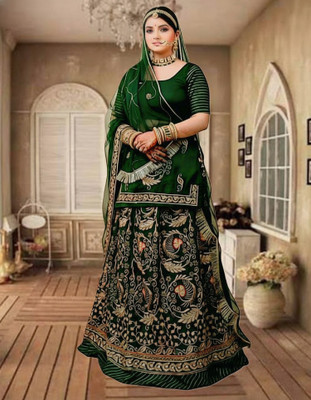 Bhawani Collection Embroidered Semi Stitched Rajasthani Poshak(Green)