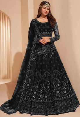 FULPARI Embroidered Semi Stitched Lehenga Choli(Black)