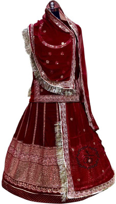 Shreemanji trading Embroidered Semi Stitched Rajputi Poshak(Maroon)