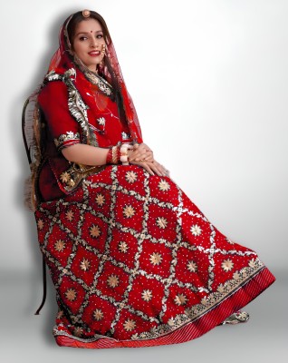 New Pooja Embroidered, Embellished, Self Design Semi Stitched Rajasthani Poshak(Red)