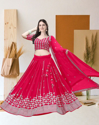 F Plus fashion Embroidered Semi Stitched Lehenga Choli(Pink)