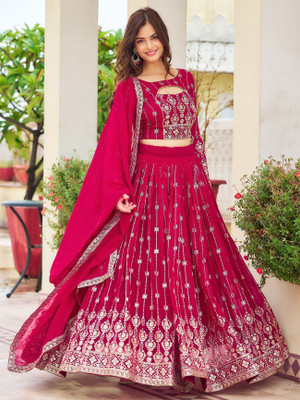 Fabricfantacia Self Design Semi Stitched Lehenga Choli(Pink)